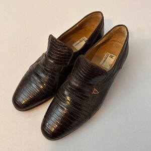 Moreschi Men's Size 8 Brown‎ Croc Embossed Leather Loafer Shoes Made in Italy